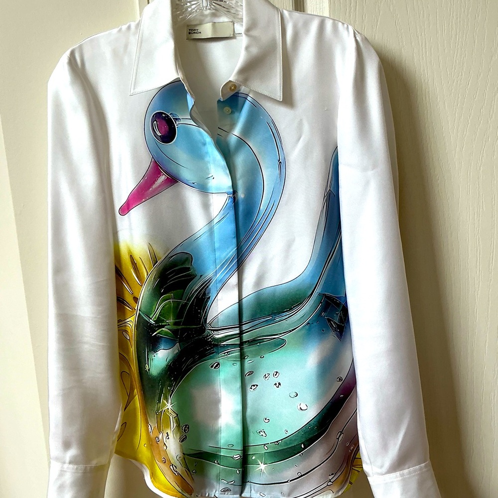 ADORABLE TORY BURCH LUCKY DUCK SILK SHIRT BLOUSE SIZE 0